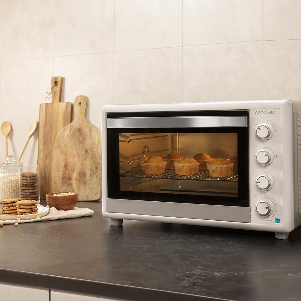 Cecotec Horno Convección de Sobremesa de 60 Litros Bake&Toast 6090 White Gyro. 2200 W, Luz Interior, 12 Funciones, Temperatura hasta 230º, Puerta de doble Cristal, Incluye Rustidor Giratorio