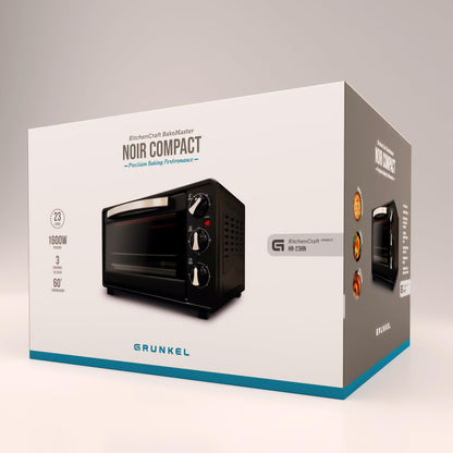 Grunkel - HR-23 - Horno eléctrico multifunción de sobremesa de 23l con 3 funciones de calor y selector de temperatura hasta 230ºC. Temporizador hasta 60 min - 1600W (Negro)