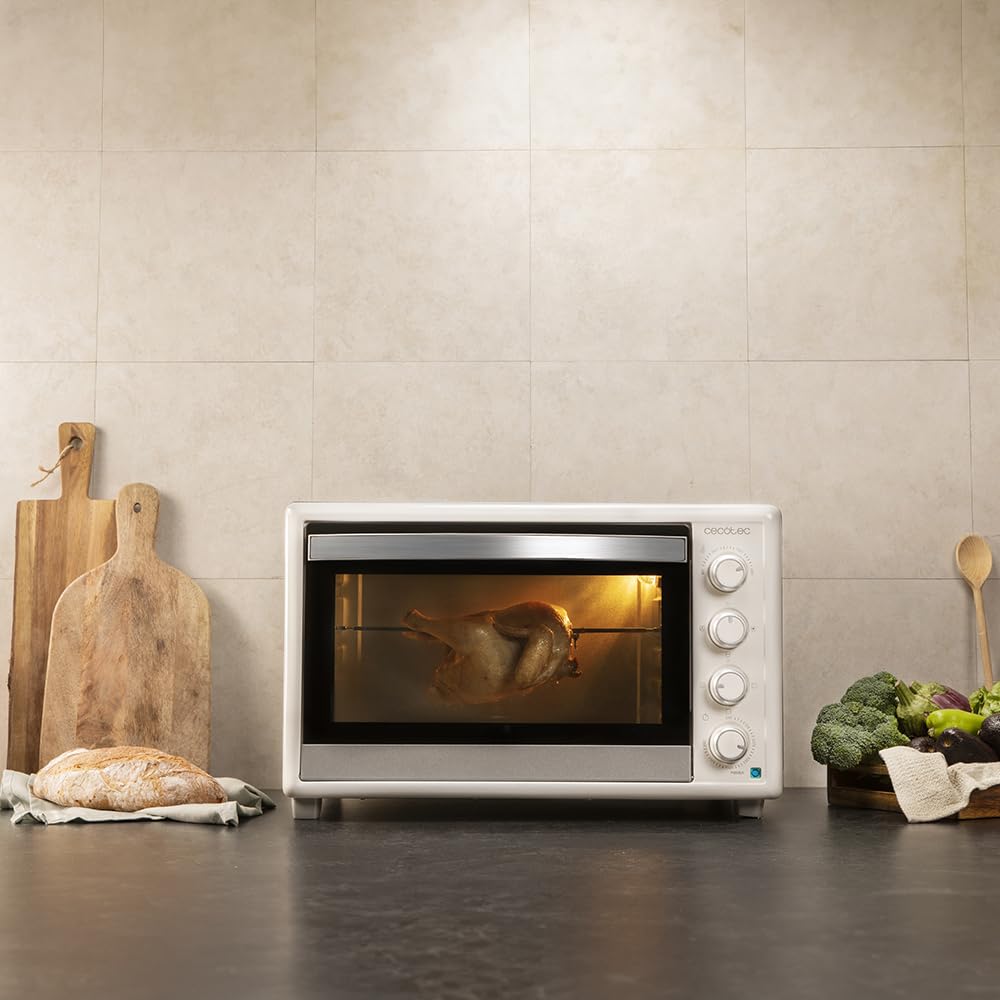 Cecotec Horno Convección de Sobremesa de 60 Litros Bake&Toast 6090 White Gyro. 2200 W, Luz Interior, 12 Funciones, Temperatura hasta 230º, Puerta de doble Cristal, Incluye Rustidor Giratorio
