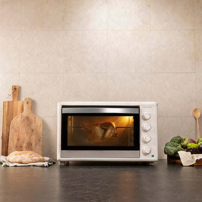Cecotec Horno Convección de Sobremesa de 60 Litros Bake&Toast 6090 White Gyro. 2200 W, Luz Interior, 12 Funciones, Temperatura hasta 230º, Puerta de doble Cristal, Incluye Rustidor Giratorio