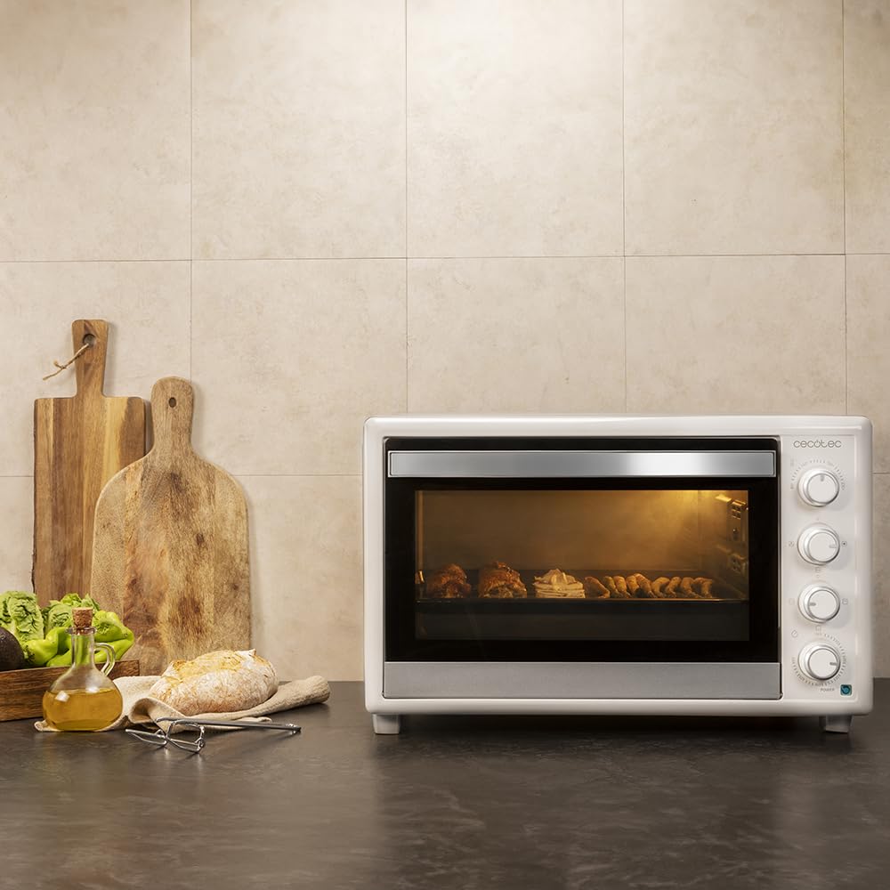Cecotec Horno Convección de Sobremesa de 60 Litros Bake&Toast 6090 White Gyro. 2200 W, Luz Interior, 12 Funciones, Temperatura hasta 230º, Puerta de doble Cristal, Incluye Rustidor Giratorio