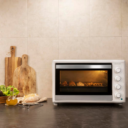 Cecotec Horno Convección de Sobremesa de 60 Litros Bake&Toast 6090 White Gyro. 2200 W, Luz Interior, 12 Funciones, Temperatura hasta 230º, Puerta de doble Cristal, Incluye Rustidor Giratorio