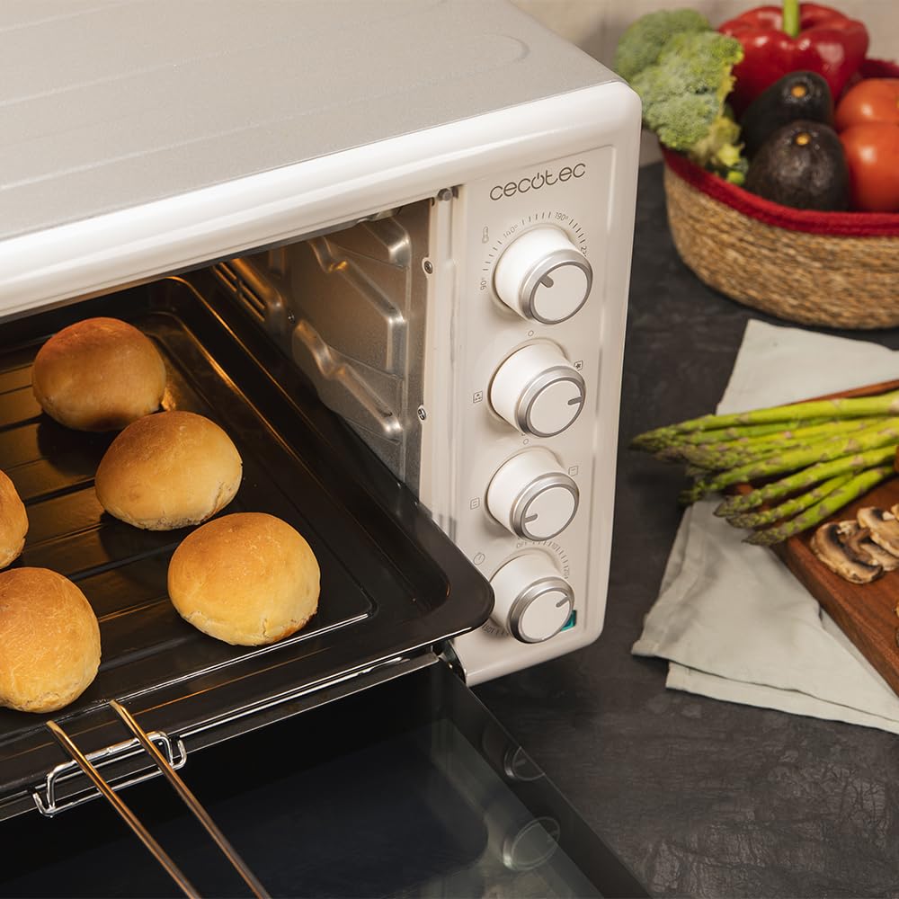 Cecotec Horno Convección de Sobremesa de 60 Litros Bake&Toast 6090 White Gyro. 2200 W, Luz Interior, 12 Funciones, Temperatura hasta 230º, Puerta de doble Cristal, Incluye Rustidor Giratorio