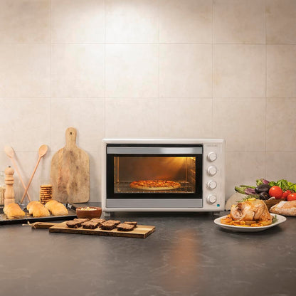 Cecotec Horno Convección de Sobremesa de 60 Litros Bake&Toast 6090 White Gyro. 2200 W, Luz Interior, 12 Funciones, Temperatura hasta 230º, Puerta de doble Cristal, Incluye Rustidor Giratorio