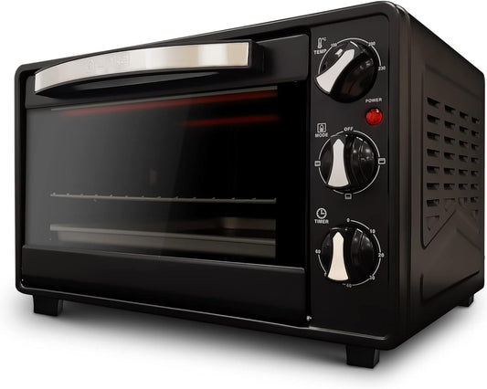 Grunkel - HR-23 - Horno eléctrico multifunción de sobremesa de 23l con 3 funciones de calor y selector de temperatura hasta 230ºC. Temporizador hasta 60 min - 1600W (Negro)