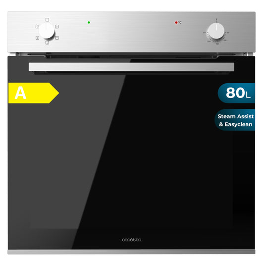 Cecotec Horno Integrable Convencional de 80L Bolero Hexa C126400 Line. 2800W, 5 Funciones, Bajo Consumo, Luz Interior, Steam Assist, Steam EasyClean, Puerta Fría con 2 Cristales