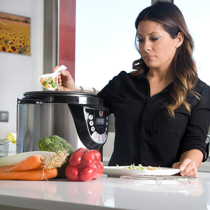 Cecotec Olla Electrica a Presión Programable Olla GM Modelo D, Multifunción, 6 Menús, Función Freír, Capacidad de 6l, 70-125 kPa, Programable 24h, Incluye Recetario, 1000W, Acero Y Negro