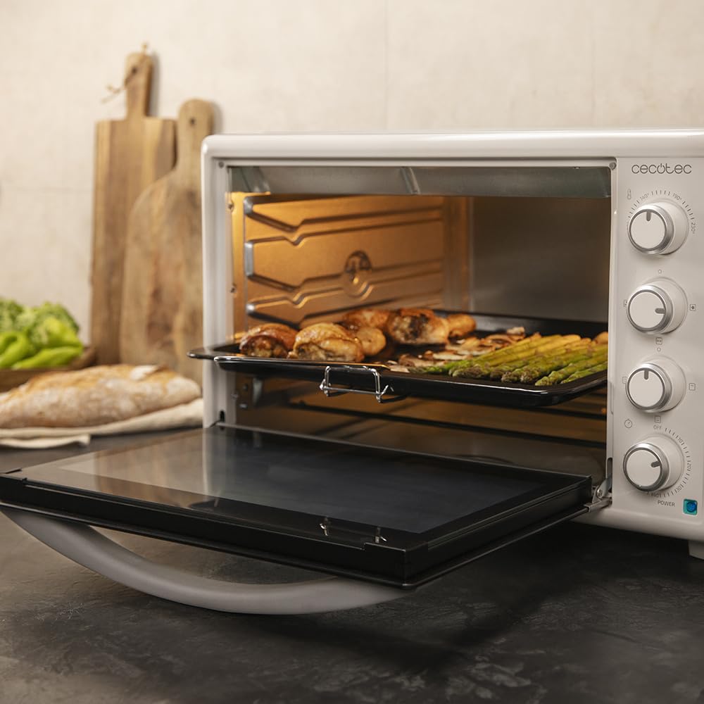 Cecotec Horno Convección de Sobremesa de 60 Litros Bake&Toast 6090 White Gyro. 2200 W, Luz Interior, 12 Funciones, Temperatura hasta 230º, Puerta de doble Cristal, Incluye Rustidor Giratorio