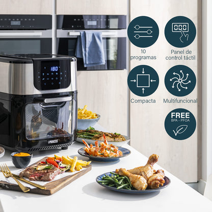 Princess Freidora de Aire y Horno Eléctrico 11 L – 1800W, 10 Programas, Pantalla Digital Táctil, Multifunción con Accesorios Incluidos
