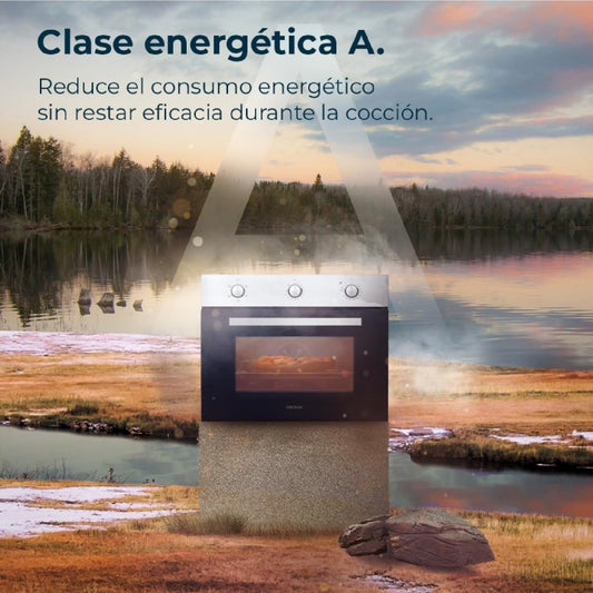 Cecotec Horno Integrable 45cm Alto Convencional Bolero Hexa C134500 Inox A. 2600W, 56L de Capacidad, Bajo Consumo, 4 Funciones, Temporizador, Limpieza de Vapor, Cocción de Vapor