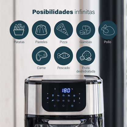 Princess Freidora de Aire y Horno Eléctrico 11 L – 1800W, 10 Programas, Pantalla Digital Táctil, Multifunción con Accesorios Incluidos
