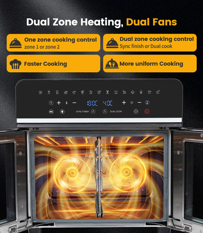 Freidora de Aire y Horno Eléctrico Emphsism XXL – 23 L, 2600W, Doble Compartimento, Pantalla LED Táctil, 15 Programas + 11 Accesorios