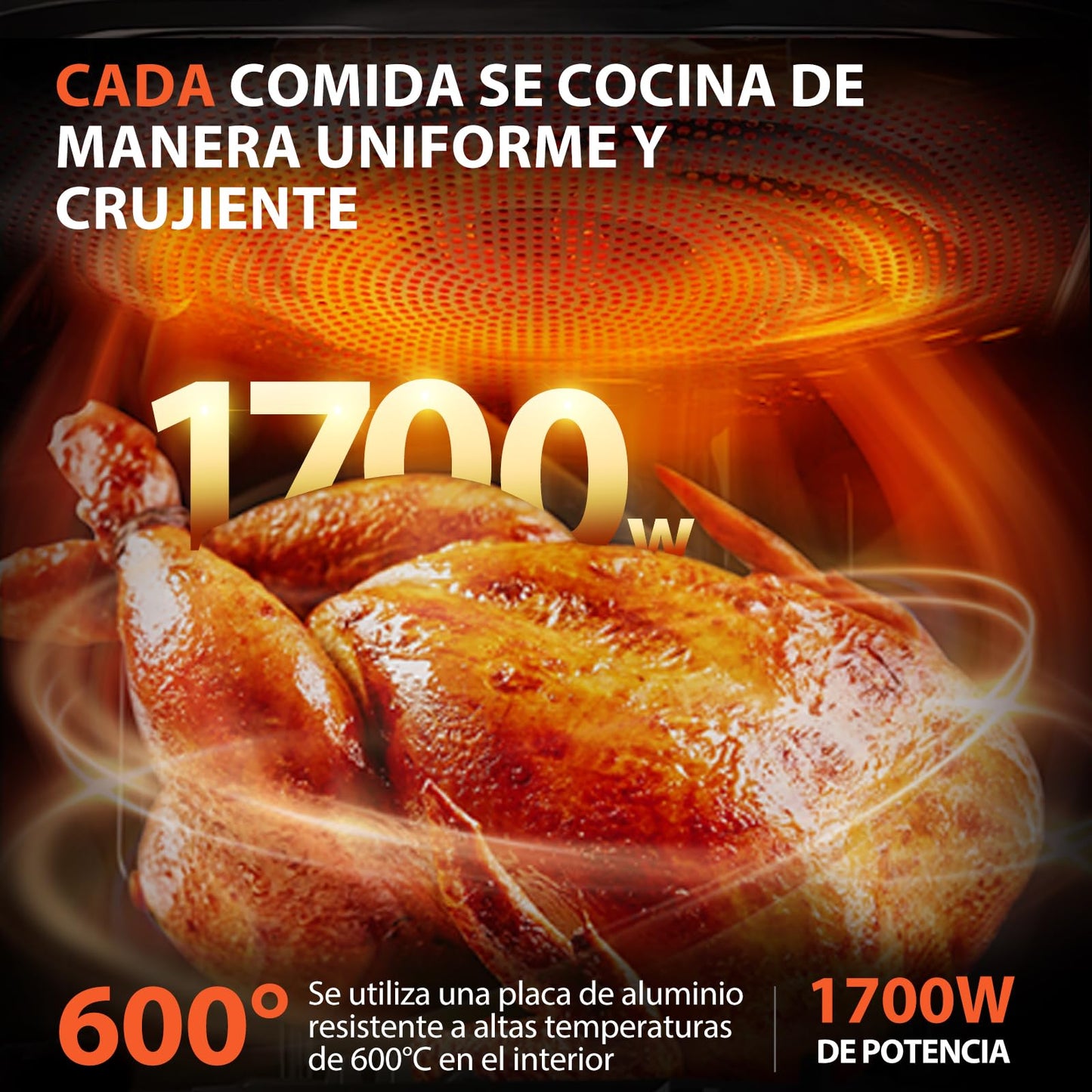 Aigostar Owen - Freidora aire de 12 litros de capacidad, Horno de aire multifunción, 1700 W, Pantalla LED táctil, 8 modos predeterminados, Incluye 7 accesorios, Sistema giratorio, Libre de BPA