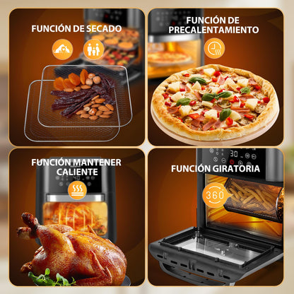 Aigostar Owen - Freidora aire de 12 litros de capacidad, Horno de aire multifunción, 1700 W, Pantalla LED táctil, 8 modos predeterminados, Incluye 7 accesorios, Sistema giratorio, Libre de BPA